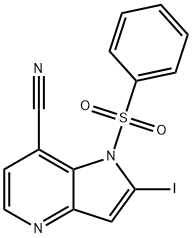 1-(Phenylsulfonyl)-7-cyano-2-iodo-4-azaindole Struktur