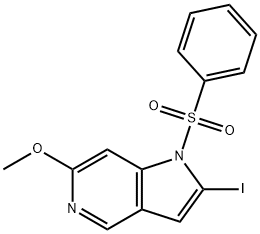 1-(Phenylsulfonyl)-2-iodo-6-Methoxy-5-azaindole Struktur