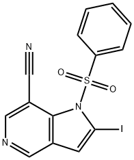 1-(Phenylsulfonyl)-7-cyano-2-iodo-5-azaindole Struktur