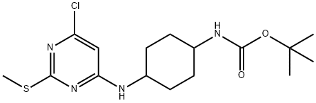 [4-(6-Chloro-2-methylsulfanyl-pyrimidin-4-ylamino)-cyclohexyl]-carbamic acid tert-butyl ester Struktur