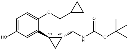 tert-butyl (((1R,2R)-2-(2-(cyclopropylMethoxy)-5-hydroxyphenyl)cyclopropyl)Methyl)carbaMat Struktur