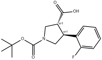 Boc-(+/-)-trans-4-(2-fluoro-phenyl)-pyrrolidine-3-carboxylic acid Struktur