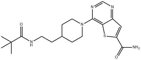 Thieno[3,2-d]pyriMidine-6-carboxaMide, 4-[4-[2-[(2,2-diMethyl-1-oxopropyl)aMino]ethyl]-1-piperidinyl]- Struktur