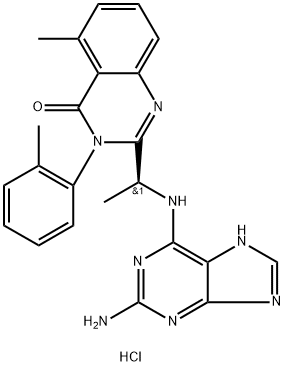 (S)-2-(1-((2-aMino-9H-purin-6-yl)aMino)ethyl)-5-Methyl-3-(o-tolyl)quinazolin-4(3H)-one hydrochloride Struktur