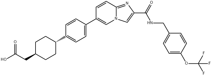 2-((1r,4r)-4-(4-(2-((4-(trifluoroMethoxy)benzyl)carbaMoyl)iMidazo[1,2-a]pyridin-6-yl)phenyl)cyclohexyl)acetic acid Struktur