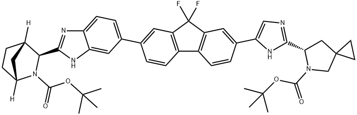 (1R,3S,4S)-tert-butyl 3-(6-(7-(2-((S)-5-(tert-butoxycarbonyl)-5-azaspiro[2.4]heptan-6-yl)-1H-iMidazol-5-yl)-9,9-difluoro-9H-fluoren-2-yl)-1H-benzo[d]iMidazol-2-yl)-2-azabicyclo[2.2.1]heptane-2-carboxylate Struktur