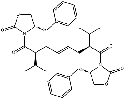 (2S,7S,E)-1,8-Bis((S)-4-benzyl-2-oxooxazolidin-3-yl)-2,7-diisopropyloct-4-ene-1,8-dione Struktur