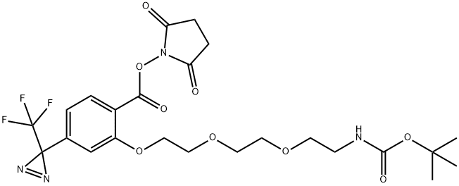 [2-[2-[2-[2-[[(2,5-Dioxo-1-pyrrolidinyl)oxy]carbonyl]-5-[3-(trifluoromethyl)-3H-diazirin-3-yl]phenoxy]ethoxy]ethoxy]ethyl]-carbamic acid 1,1-dimethylethyl ester Struktur