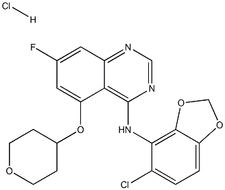 N-(5-Chloro-1,3-benzodioxol-4-yl)-7-fluoro-5-[(tetrahydro-2H-pyran-4-yl)oxy]-4-quinazolinamine hydrochloride Struktur