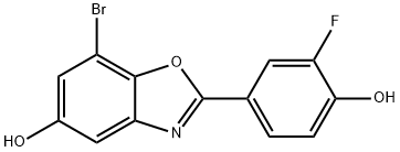 7-broMo-2-(3-fluoro-4-hydroxyphenyl)-1,3-benzoxazol-5-ol Struktur