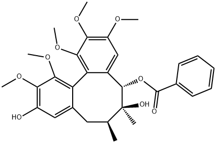 (5S)-6α,7β-Dimethyl-1,2,3,11,12-pentamethoxy(5,6,7,8-tetrahydrodibenzo[a,c]cyclooctene)-5α,6β,10-triol 5-benzoate Struktur