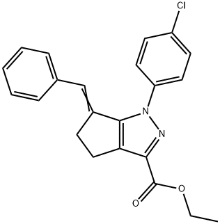 3-Cyclopentapyrazolecarboxylic acid, 1-(4-chlorophenyl)-1,4,5,6-tetrahydro-6-(phenylMethylene)-, ethyl ester Struktur