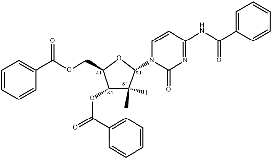 (2R,3R,4R,5S)-5-(4-benzaMido-2-oxopyriMidin-1(2H)-yl)-2-((benzoyloxy)Methyl)-4-fluoro-4-Methyltetrahydrofuran-3-yl benzoate Struktur