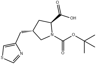 (2S,4S)-1-(tert-butoxycarbonyl)-4-(thiazol-4-ylMethyl)pyrrolidine-2-carboxylic acid Struktur