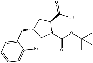 (2S,4R)-4-(2-broMobenzyl)-1-(tert-butoxycarbonyl)pyrrolidine-2-carboxylic acid Struktur