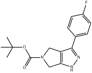 3-(4-Fluoro-phenyl)-2,6-dihydro-4H-pyrrolo[3,4-c]pyrazole-5-carboxylic acid tert-butyl ester Struktur