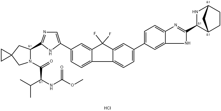 Methyl ((S)-1-((S)-6-(5-(7-(2-((1R,3S,4S)-2-azabicyclo[2.2.1]heptan-3-yl)-1H-benzo[d]iMidazol-6-yl)-9,9-difluoro-9H-fluoren-2-yl)-1H-iMidazol-2-yl)-5-azaspiro[2.4]heptan-5-yl)-3-Methyl-1-oxobutan-2-yl)carbaMate (hydrochloride) Struktur