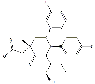 2-((3R,5R,6S)-5-(3-chlorophenyl)-6-(4-chlorophenyl)-1-((2S,3S)-2-hydroxypentan-3-yl)-3-Methyl-2-oxopiperidin-3-yl)acetic acid Struktur