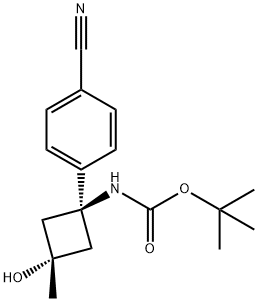 tert-butyl (1r,3r)-1-(4-cyanophenyl)-3-hydroxy-3-MethylcyclobutylcarbaMate Struktur