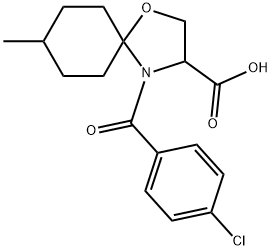 4-(4-chlorobenzoyl)-8-methyl-1-oxa-4-azaspiro[4.5]decane-3-carboxylic acid Struktur