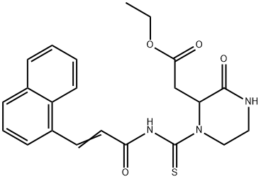 ethyl [1-({[3-(1-naphthyl)acryloyl]amino}carbonothioyl)-3-oxo-2-piperazinyl]acetate Struktur