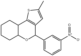 2-Methyl-4-(3-nitro-phenyl)-5a,6,7,8,9,9a-hexahydro-4H-5-oxa-1-thia-cyclopenta[a]naphthalene Struktur