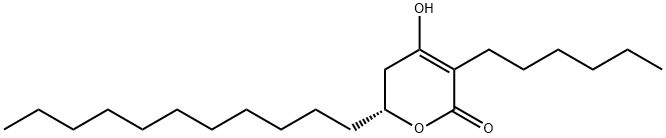 2H-Pyran-2-one, 3-hexyl-5,6-dihydro-4-hydroxy-6-undecyl-, (R)- Struktur