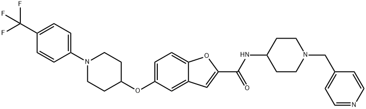 2-Benzofurancarboxamide, N-[1-(4-pyridinylmethyl)-4-piperidinyl]-5-[[1-[4-(trifluoromethyl)phenyl]-4-piperidinyl]oxy]- Struktur