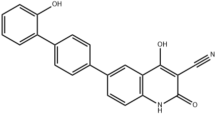 4-hydroxy-6-{2'-hydroxy-[1,1'-biphenyl]-4-yl}-2-oxo-1,2-dihydroquinoline-3-carbonitrile Struktur