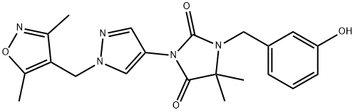 3-(1-((3,5-DIMETHYLISOXAZOL-4-YL)METHYL)-1H-PYRAZOL-4-YL)-1-(3-HYDROXYBENZYL)-5,5-DIMETHYLIMIDAZOLIDINE-2,4-DIONE Struktur