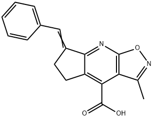 7-Benzylidene-3-methyl-6,7-dihydro-5H-cyclopenta[b]isoxazolo[4,5-e]pyridine-4-carboxylic acid Struktur