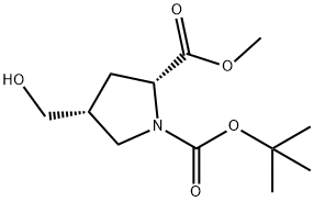 1-tert-butyl 2-methyl (2R,4R)-4-(hydroxymethyl)pyrrolidine-1,2-dicarboxylate Struktur