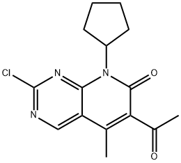 6-acetyl-2-chloro-8-cyclopentyl-5-methylpyrido[2,3-d]pyrimidin-7(8H)-one Struktur