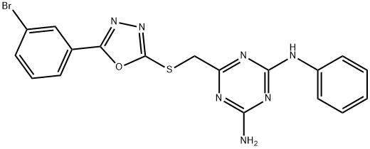 6-({[5-(3-bromophenyl)-1,3,4-oxadiazol-2-yl]sulfanyl}methyl)-N-phenyl-1,3,5-triazine-2,4-diamine Struktur