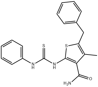 2-[(anilinocarbonothioyl)amino]-5-benzyl-4-methyl-3-thiophenecarboxamide Struktur