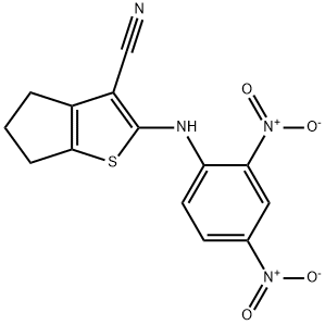 2-[(2,4-dinitrophenyl)amino]-5,6-dihydro-4H-cyclopenta[b]thiophene-3-carbonitrile Struktur