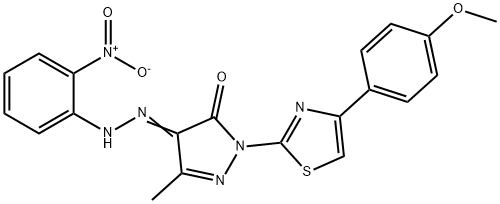 2-[4-(4-methoxyphenyl)-1,3-thiazol-2-yl]-5-methyl-4-[(2-nitrophenyl)hydrazono]-2,4-dihydro-3H-pyrazol-3-one Struktur