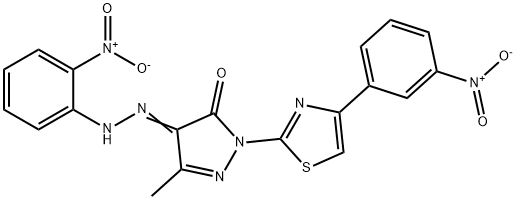 5-methyl-4-[(2-nitrophenyl)hydrazono]-2-[4-(3-nitrophenyl)-1,3-thiazol-2-yl]-2,4-dihydro-3H-pyrazol-3-one Struktur