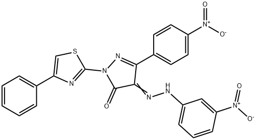 5-(4-nitrophenyl)-4-[(3-nitrophenyl)hydrazono]-2-(4-phenyl-1,3-thiazol-2-yl)-2,4-dihydro-3H-pyrazol-3-one Struktur