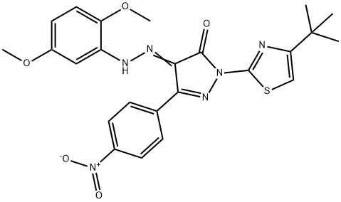 2-(4-tert-butyl-1,3-thiazol-2-yl)-4-[(2,5-dimethoxyphenyl)hydrazono]-5-(4-nitrophenyl)-2,4-dihydro-3H-pyrazol-3-one Struktur