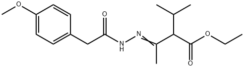 ethyl 2-isopropyl-3-{[(4-methoxyphenyl)acetyl]hydrazono}butanoate Struktur