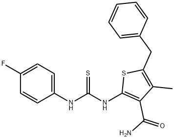 5-benzyl-2-({[(4-fluorophenyl)amino]carbonothioyl}amino)-4-methyl-3-thiophenecarboxamide Struktur