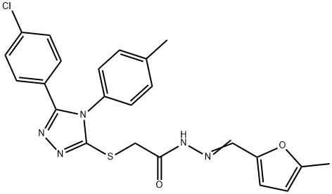 2-[[5-(4-chlorophenyl)-4-(4-methylphenyl)-1,2,4-triazol-3-yl]sulfanyl]-N-[(E)-(5-methylfuran-2-yl)methylideneamino]acetamide Struktur