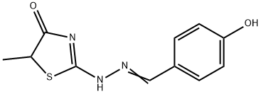 2-[(4-Hydroxy-benzylidene)-hydrazono]-5-methyl-thiazolidin-4-one Struktur