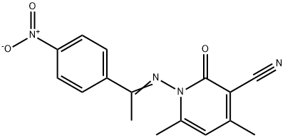 4,6-dimethyl-1-{[1-(4-nitrophenyl)ethylidene]amino}-2-oxo-1,2-dihydro-3-pyridinecarbonitrile Struktur