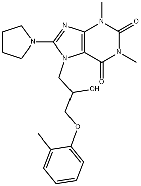 7-(2-hydroxy-3-(o-tolyloxy)propyl)-1,3-dimethyl-8-(pyrrolidin-1-yl)-3,7-dihydro-1H-purine-2,6-dione Struktur