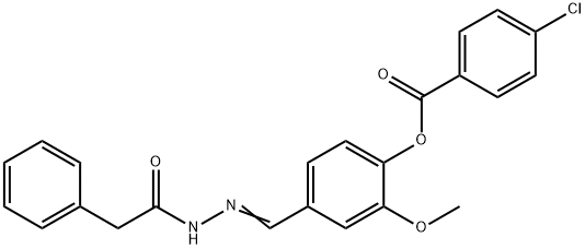 2-methoxy-4-{(E)-[2-(phenylacetyl)hydrazinylidene]methyl}phenyl 4-chlorobenzoate Struktur