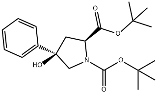 di-tert-butyl (2S,4R)-4-hydroxy-4-phenylpyrrolidine-1,2-dicarboxylate Struktur