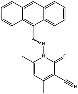 1-[(9-anthrylmethylene)amino]-4,6-dimethyl-2-oxo-1,2-dihydro-3-pyridinecarbonitrile Struktur