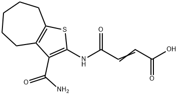 (E)-4-[(3-carbamoyl-5,6,7,8-tetrahydro-4H-cyclohepta[b]thiophen-2-yl)amino]-4-oxobut-2-enoic acid Struktur